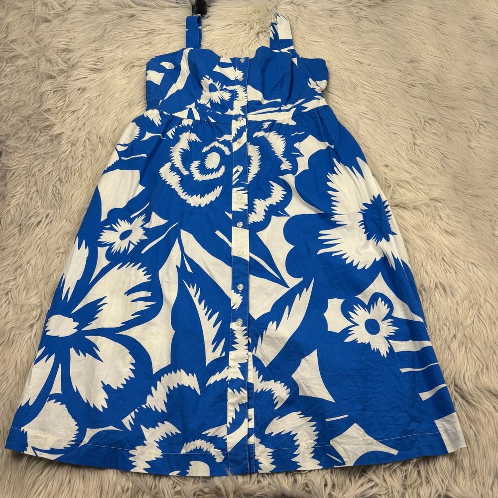 Boden Women's‎ 10P Blue Floral Juniper Button Front Midi Dress Resort Prep